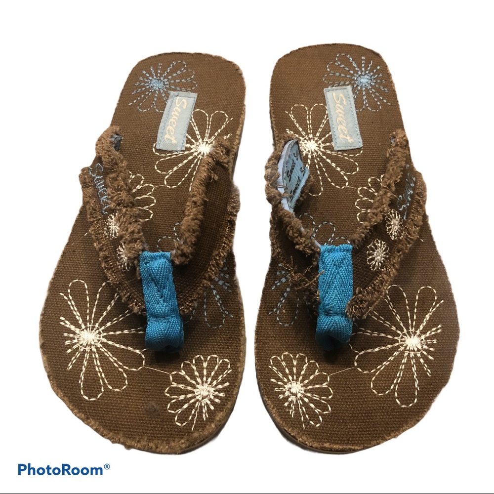 Boho Frayed Cloth SWEET Flip Flop Thong Sandals Sm